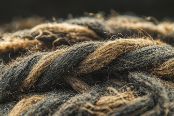 Poster - A detailed macro shot of natural rope fibers intertwining, showcasing texture, tone and pattern, providing a rustic, organic, and handcrafted aesthetic element.