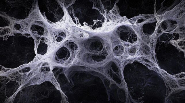 A digital illustration of a complex, branching web of white lines against a dark background.