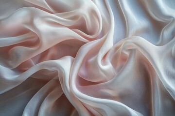 Poster - Elegant soft waves of peach and white silk fabric, creating luxurious and flowing textures, perfect for fashion design and sophisticated backgrounds.
