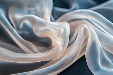 Poster - Ethereal sheer white fabric cascades against a dark backdrop, creating a soft, elegant abstract pattern with delicate folds and subtle reflections, a serene composition.