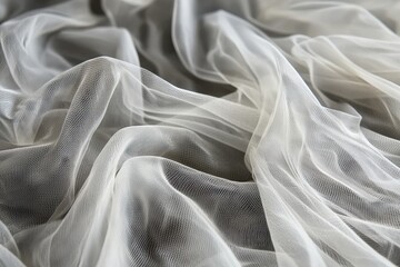 Poster - Delicate ivory tulle fabric draped in soft folds, creating an elegant and ethereal texture, perfect for backgrounds and overlays, romantic and luxurious