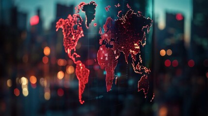 Poster - Abstract global economy concept with a stylized world map and dynamic financial growth lines.