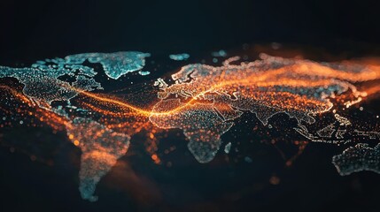 Poster - Abstract global economy concept with a stylized world map and dynamic financial growth lines.