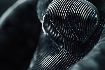 Poster - a close-up abstract of dark, textured material with parallel ridges and subtle highlights, creating 