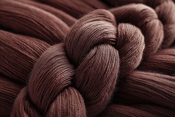 Poster - A detailed close-up showcases the rich texture of braided brown yarn, highlighting its intricate fibers and warm, earthy tones, suggesting craft and comfort.