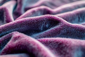 Poster - Detailed view of a soft, plush purple blanket, highlighting its delicate texture and cozy feel, perfect for creating a warm and inviting atmosphere in any space.
