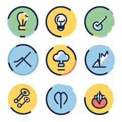 Poster - Colorful Icons Set Representing Ideas, Connection, and Growth Concepts