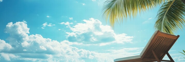Poster - Relaxing beach day with clear skies and palm trees on a sunny afternoon. Generative AI