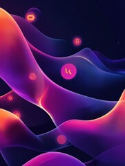 Leinwandbilder - colorful abstract design with fluid shapes and glowing icons in vibrant purple and orange tones. gen