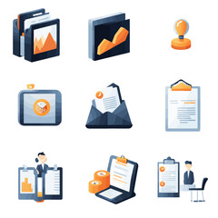Poster - Business Documents and Data Visualization Icons for Office Productivity
