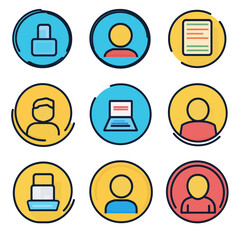 Poster - Profile Icon Set with Laptop, Padlock, and Document for User Interface