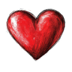 Poster - Handdrawn red heart sketch isolated on a clean transparent background for creative and artistic purposes, red hand drawn scetch heart isolated on transparent background