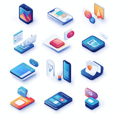 Poster - Isometric Phone App Icons Bundle, Mobile UI Elements and Interface Design