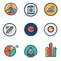 Poster - Diverse Icon Set Displaying Financial Growth and Communication Elements