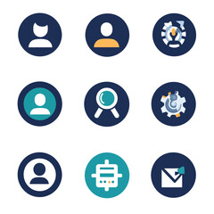 Poster - Business, team, strategy, magnifying glass and technology in icons
