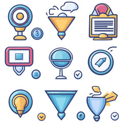 Poster - Data filter vector illustration of process icons; analysis funnel concept
