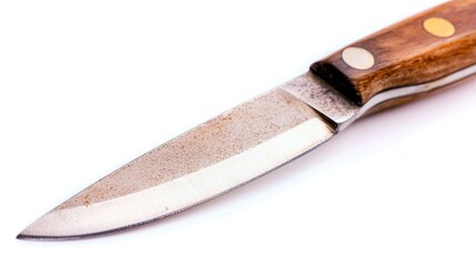 butter knife with wooden handle on isolated white background 