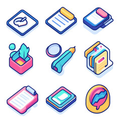 Poster - Isometric office tool icons for work management and design concept