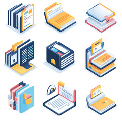 Poster - Isometric Vector Icons Representing Data Analytics and Document Management
