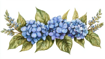 Leinwandbilder - Acrylic border design with delicate blue hydrangeas and subtle greenery.