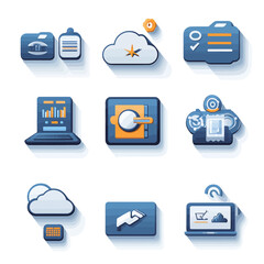 Poster - Data Management Icon Set: Cloud Computing, Security, and Productivity Tools