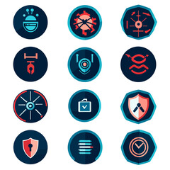 Poster - Graphic Icons Representing Security, Sewing, Time Management, and Progress