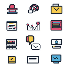 Poster - Business icons, strategy, communication, analytics, and technology vector