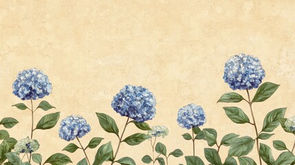 Leinwandbilder - Acrylic border design with delicate blue hydrangeas and subtle greenery.