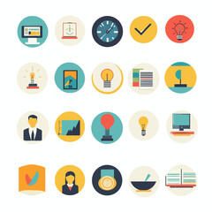 Poster - Flat Design Business Icon Set: Idea, Schedule, Analysis, Time, Technology