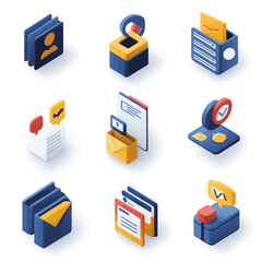 Poster - Isometric icons illustrating various business and communication concepts