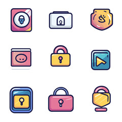 Poster - Colorful Security Icons: Lock, Cloud, Shield, Play, Privacy, and Access