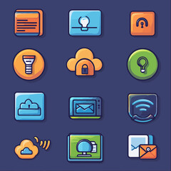 Poster - Set of vector flat technology and cloud computing icons, clean style.