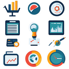 Poster - Business intelligence data analysis icons charts graphs strategy  report