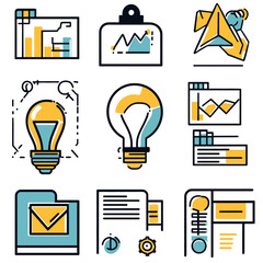 Poster - Business Vector Icons Set Featuring Charts, Graphs, Documents, and Ideas