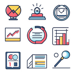 Poster - Business data analytics icon set, marketing, analysis, and information