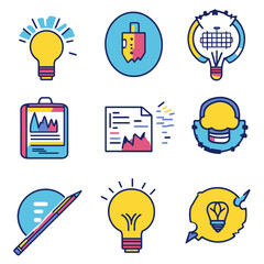 Poster - Lightbulb, graphs, and icons representing creativity and business ideas
