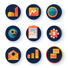 Poster - Business and Finance Icon Set on Dark Blue Background with Statistics