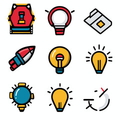 Poster - Creative icons set, light bulbs, idea inspiration, strategy, and innovation