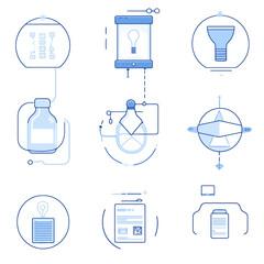 Poster - Light Blue Innovation Icons: Science, Technology, and Creative Solutions