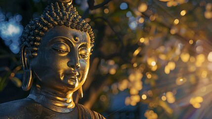 Wall Mural - A close-up photo of a golden Buddha statue.
