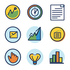 Poster - Business Icon Set: Data Chart, Time Management, Document, and More