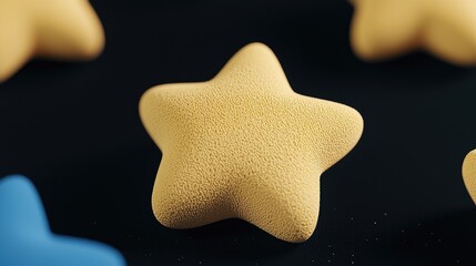 Wall Mural - yellow star, close-up, dark background, 3d render, design