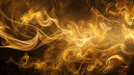 Wall Mural - Abstract background with glowing golden lines and swirls against a black background.
