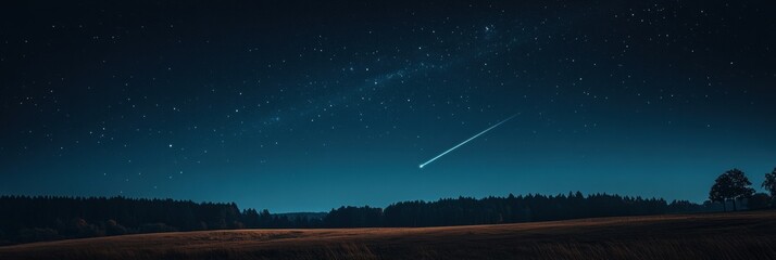 Poster - Stunning meteor shower lights up the night sky over tranquil landscape in summer. Generative AI