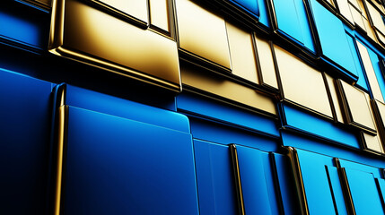 Fototapete - Abstract blue and gold metallic cubes creating modern background