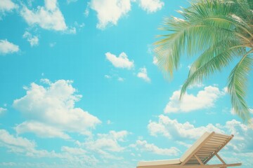 Poster - Relaxing by the beach under a clear blue sky with palm trees swaying gently. Generative AI