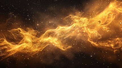 Wall Mural - Abstract golden lights and swirls against a dark background.