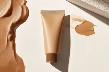 Poster - Beauty product displayed on a clean surface with a swatch beside it showcasing its smooth texture and color