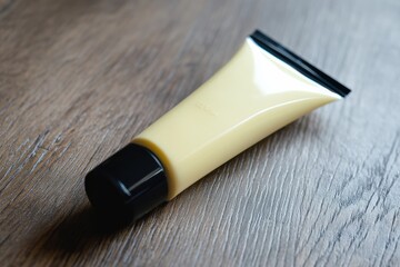 Aufkleber - Squeeze tube of moisturizer placed on a wooden surface in a bright room