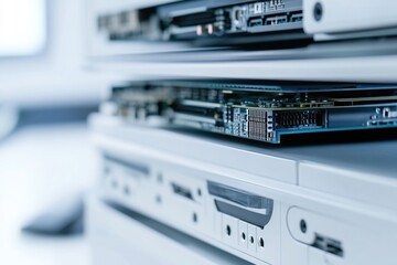 Poster - A close-up view of various electronic components stacked on top of each other